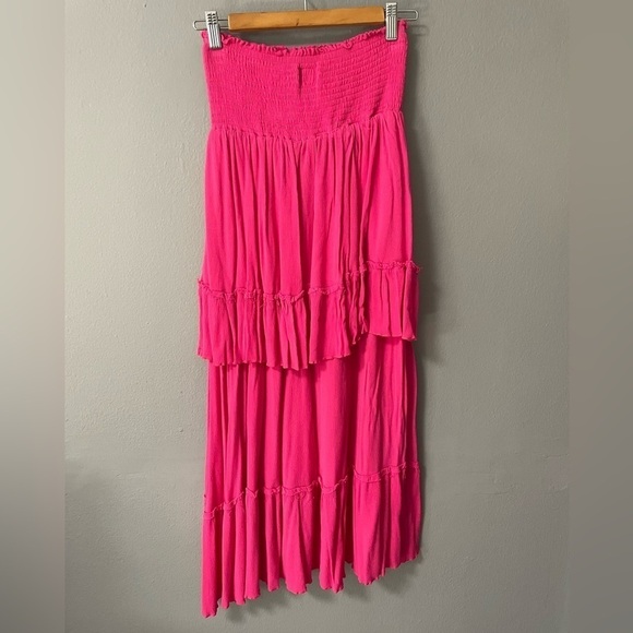 MF Designs high-low smock waist tiered ruffle skirt in pink. Size X-Small - Picture 2 of 7